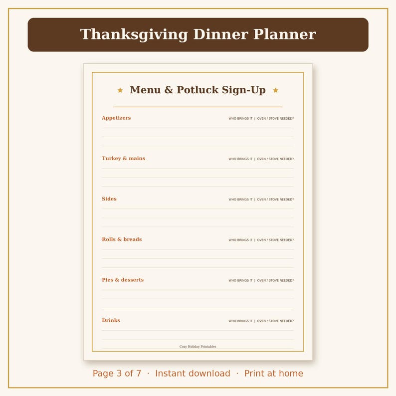 Thanksgiving Planner Printable, Thanksgiving Menu Planner, Grocery List & Turkey Timeline PDF image 6