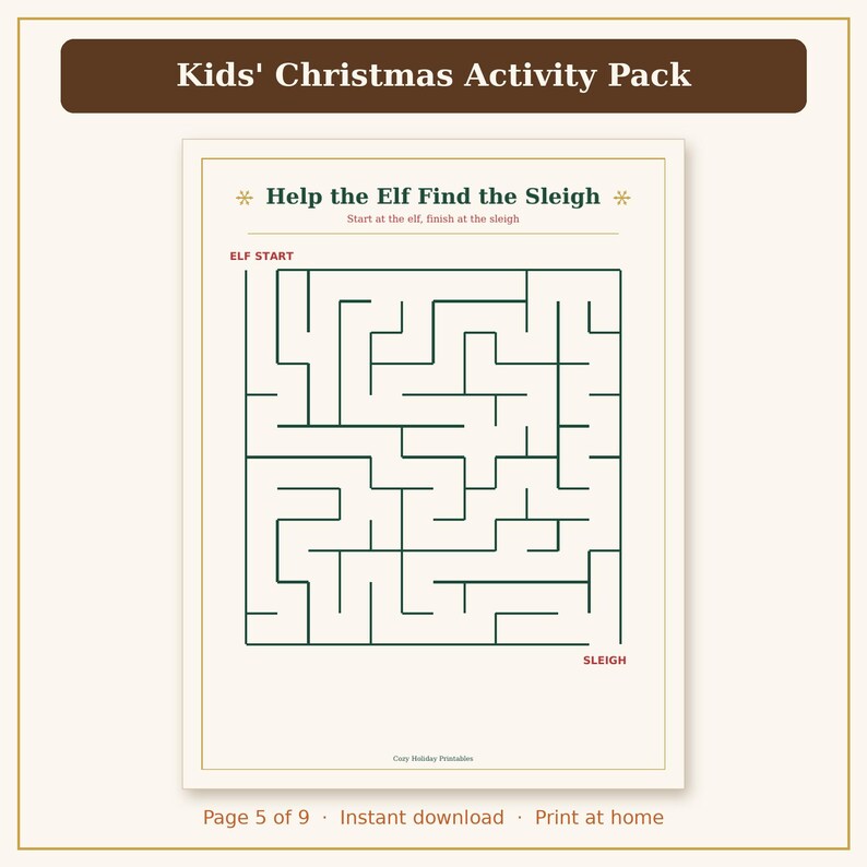 Kids Christmas Activities Printable, Christmas Coloring Pages, Puzzles & Games for Kids PDF image 7