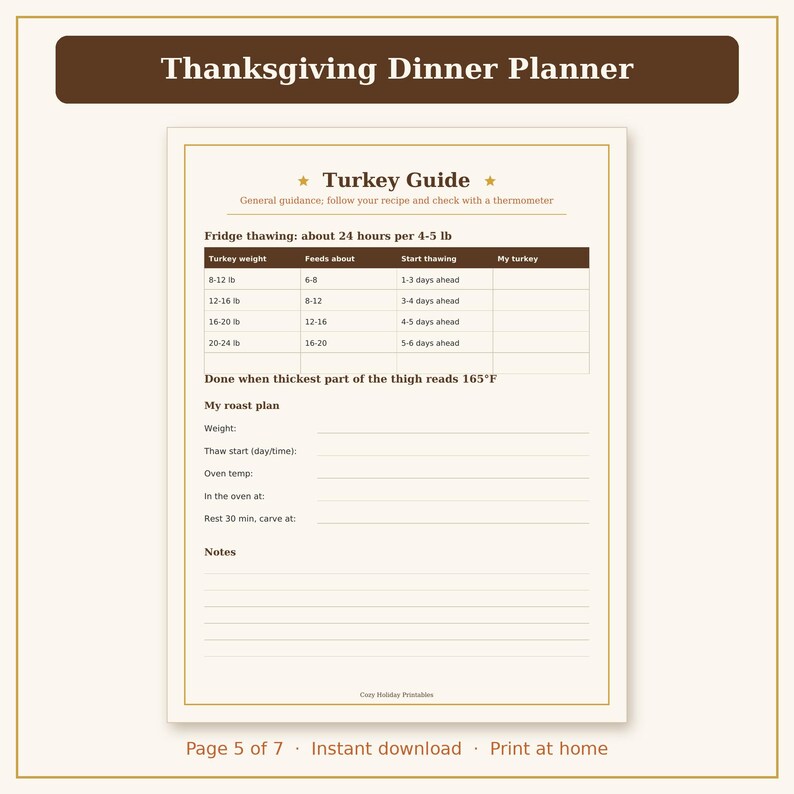 Thanksgiving Planner Printable, Thanksgiving Menu Planner, Grocery List & Turkey Timeline PDF image 8