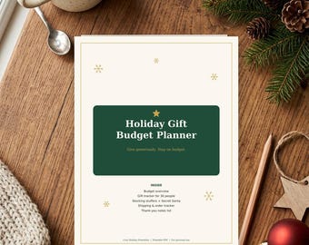 Pacchetto stampabile per la pianificazione del Natale: lista regali, budget per i regali, programma dei pasti festivi e etichette regalo in formato PDF.