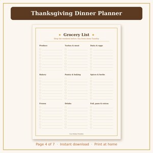 Thanksgiving Planner Printable, Thanksgiving Menu Planner, Grocery List & Turkey Timeline PDF image 7
