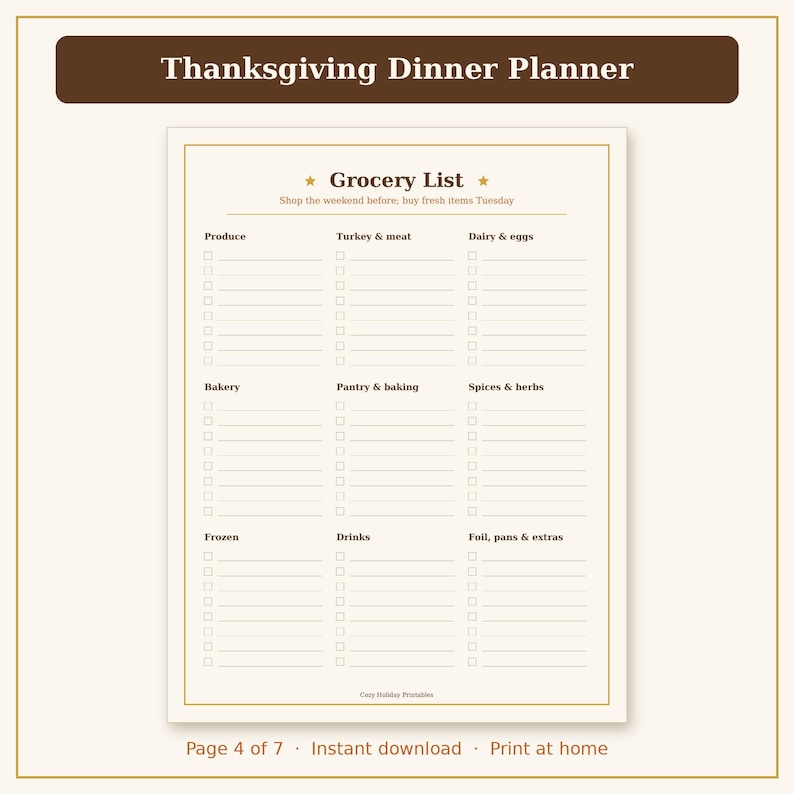 Thanksgiving Planner Printable, Thanksgiving Menu Planner, Grocery List & Turkey Timeline PDF image 7