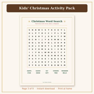 Kids Christmas Activities Printable, Christmas Coloring Pages, Puzzles & Games for Kids PDF image 5