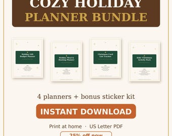 Christmas Planner Printable Bundle, Gift List, Budget, Meal Plan, Hosting Checklist & Gift Tags PDF