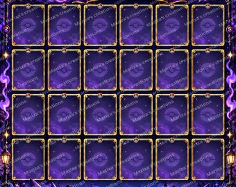 May include: A purple Gengar Collection trading card display board featuring a grid of twenty-four card slots. The design includes Gengar characters, a haunted castle, a full moon, and purple flames. The text reads Pokémon Gengar Collection.
