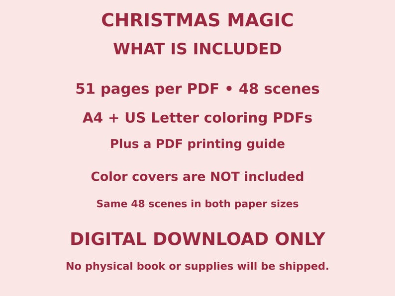 Christmas Animal Printable Coloring Book PDF, 48 Scenes, A4 & US Letter, Ages 6–10 image 13