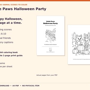 Libro para colorear de Halloween: 48 escenas de animales, PDF imprimible en formato A4, para edades de 6 a 10 años. imagen 2