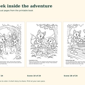 Friendship Adventures Coloring Book for Kids Ages 6-8, 24 Story Scenes, Printable PDF, Little Paws image 2