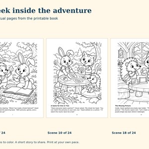 The Great Forest Team-Up Coloring Book for Kids Ages 6-8, 24 Story Scenes, Printable PDF, Little Paws image 2