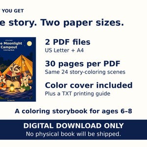 Moonlight Campout Printable Coloring Storybook, 24 Woodland Scenes, Ages 6-8 (PDF) image 6