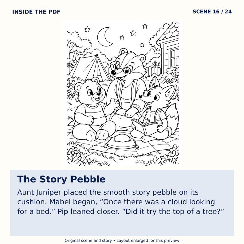 Moonlight Campout Printable Coloring Storybook, 24 Woodland Scenes, Ages 6-8 (PDF) image 2