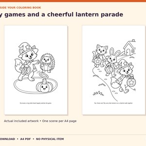 Libro para colorear de Halloween: 48 escenas de animales, PDF imprimible en formato A4, para edades de 6 a 10 años. imagen 4