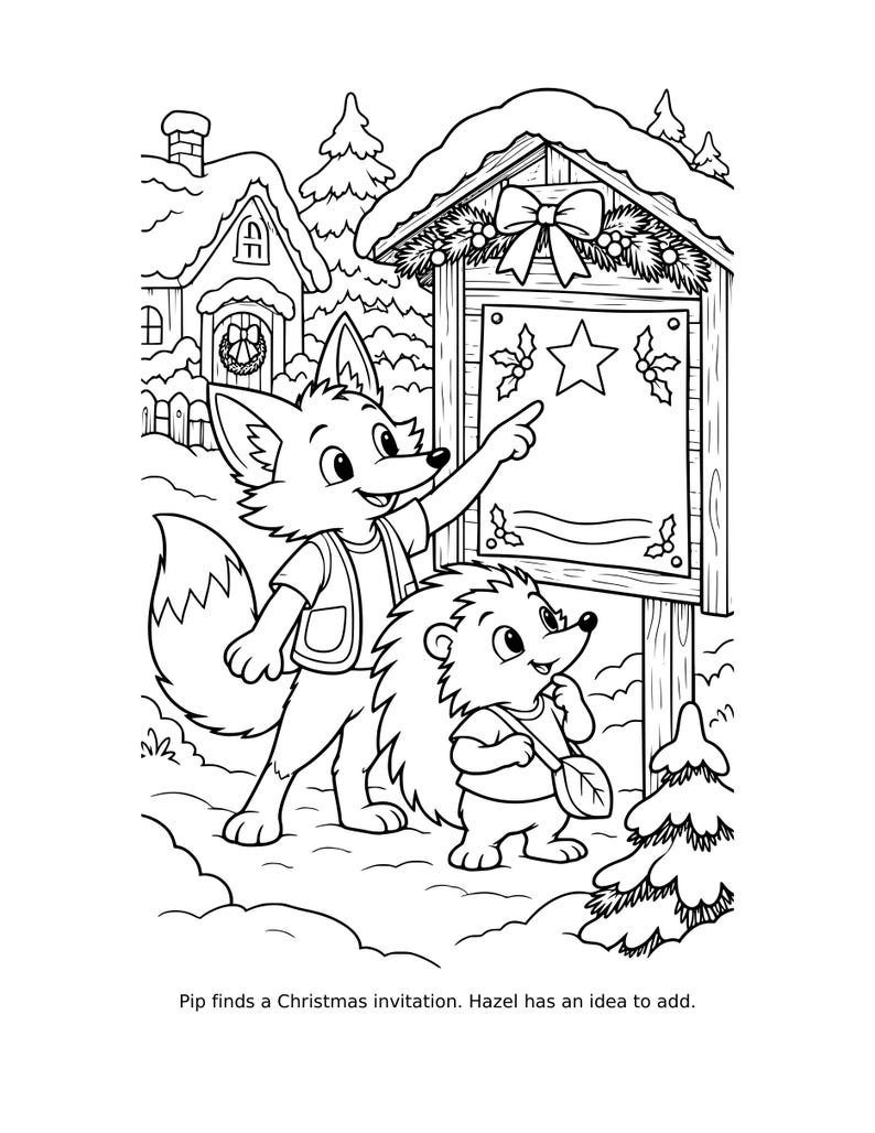 Christmas Animal Printable Coloring Book PDF, 48 Scenes, A4 & US Letter, Ages 6–10 image 2