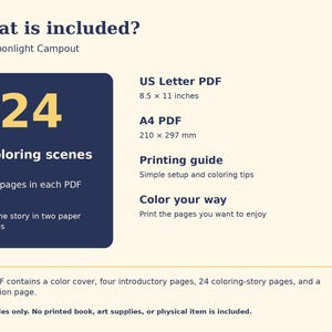 Moonlight Campout Printable Coloring Storybook, 24 Woodland Scenes, Ages 6-8 (PDF) image 5