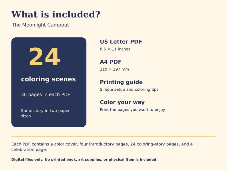 Moonlight Campout Printable Coloring Storybook, 24 Woodland Scenes, Ages 6-8 (PDF) image 5