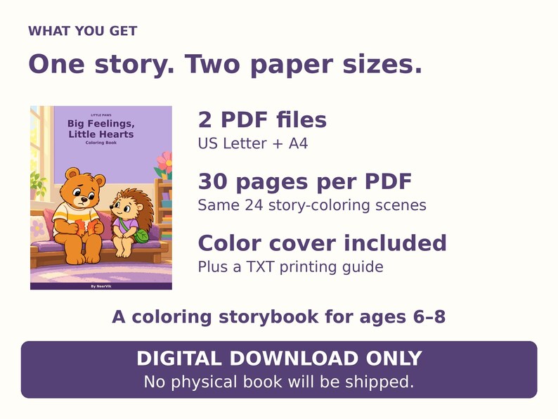 Big Feelings, Little Hearts Coloring Storybook PDF, 24 Scenes, Ages 6-8 image 7