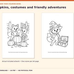 Libro para colorear de Halloween: 48 escenas de animales, PDF imprimible en formato A4, para edades de 6 a 10 años. imagen 3