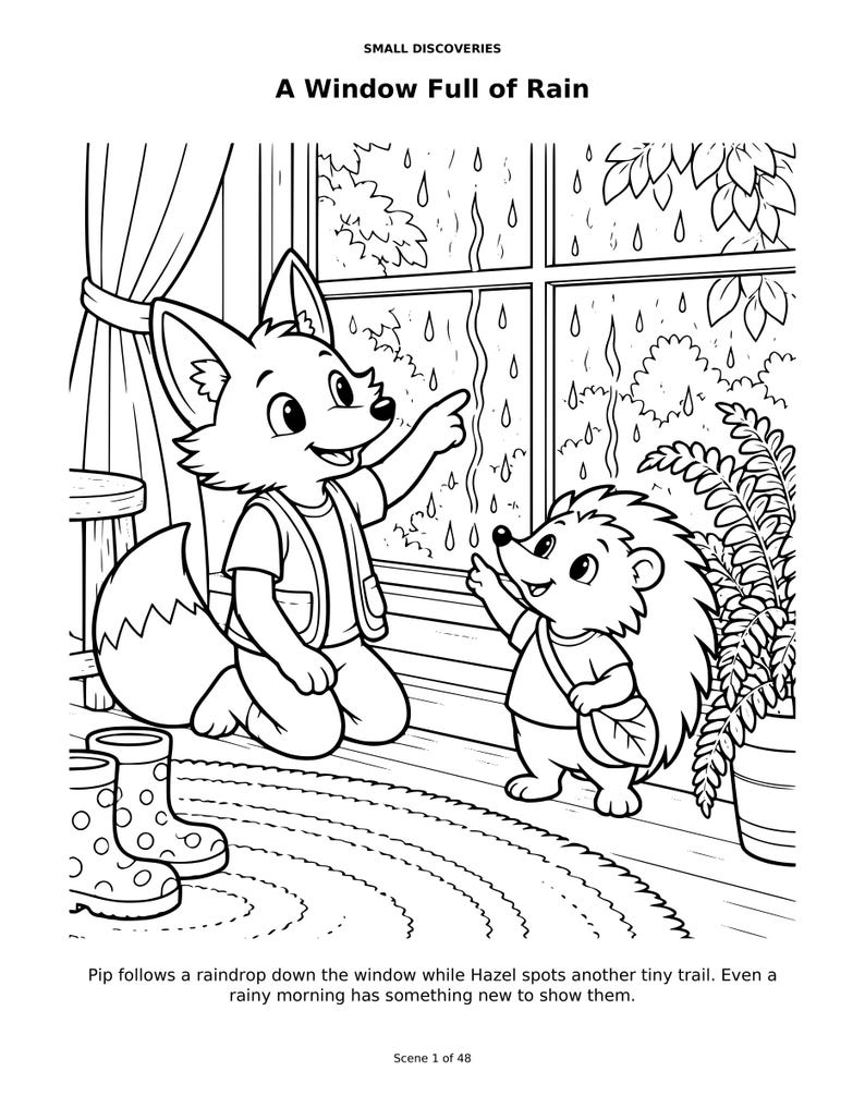 Cozy Animal Printable Coloring Book PDF, 48 Scenes, A4 & US Letter, Ages 6–10 afbeelding 12