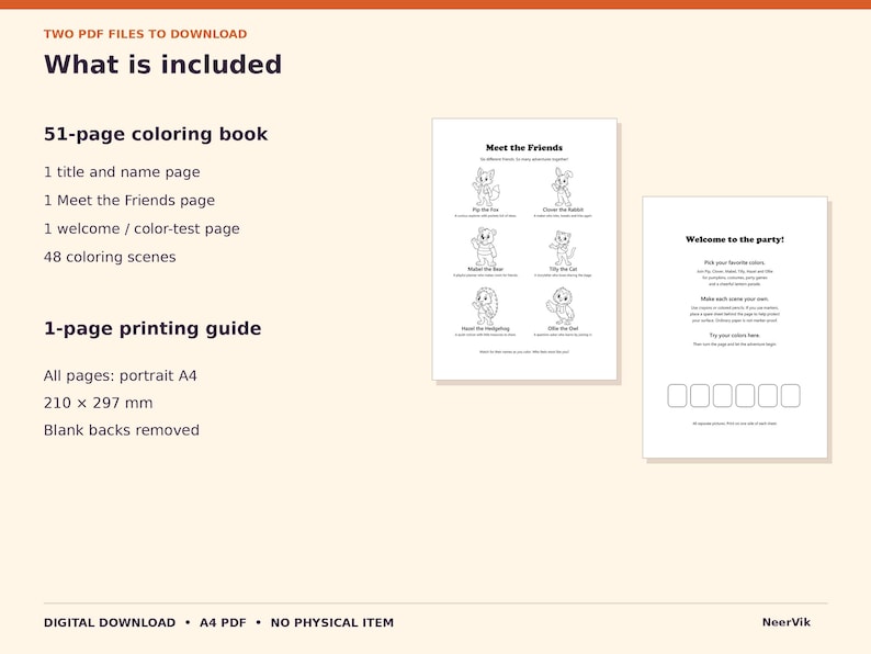 Libro para colorear de Halloween: 48 escenas de animales, PDF imprimible en formato A4, para edades de 6 a 10 años. imagen 5