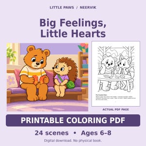 Big Feelings, Little Hearts Coloring Storybook PDF, 24 Scenes, Ages 6-8 image 1