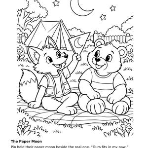 Moonlight Campout Printable Coloring Storybook, 24 Woodland Scenes, Ages 6-8 (PDF) image 8