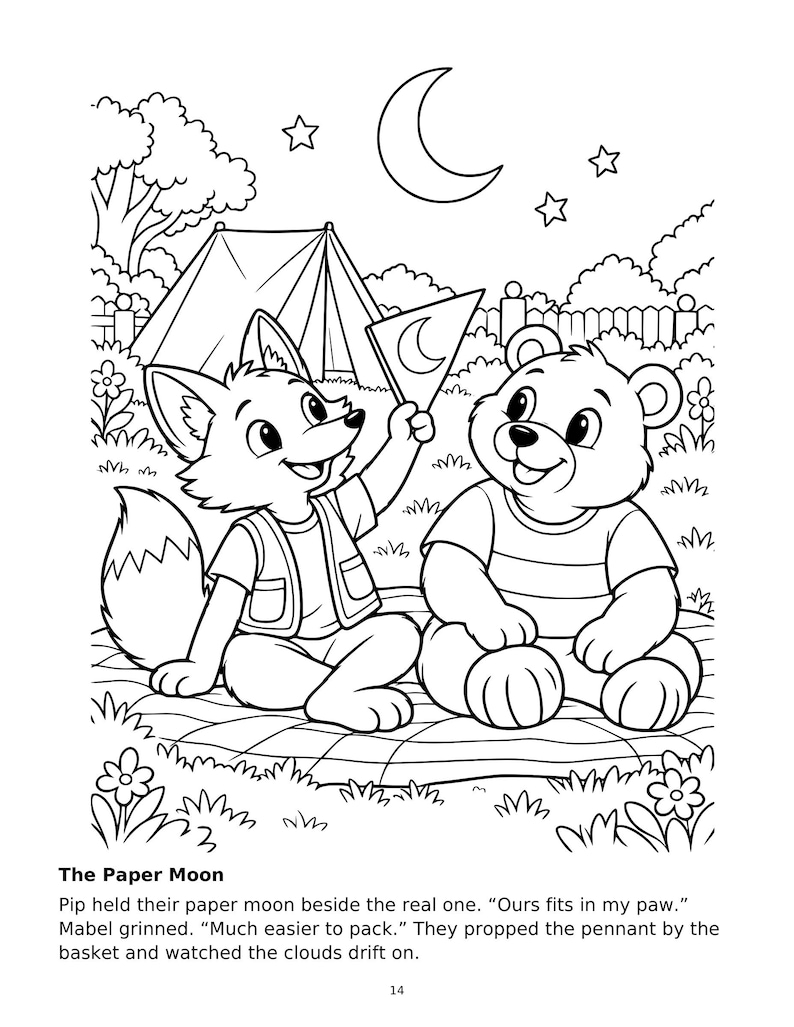 Moonlight Campout Printable Coloring Storybook, 24 Woodland Scenes, Ages 6-8 (PDF) image 8