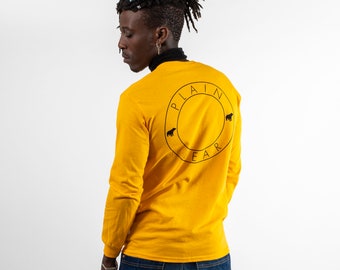 Plain Bear Front/Back Long Sleeve T-shirt - Black on Gold