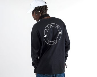 Plain Bear Front/Back Long Sleeve T-shirt - White on Black