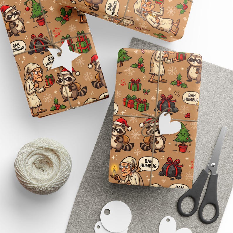 Bah Humbug Christmas Wrapping Paper - Funny Scrooge Gift Wrap With ...