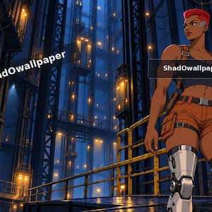 Deep Lift Engineer | Anime Cyberpunk skrivbordsunderlägg | 4K, 1440p och 1080p | Digital nedladdning