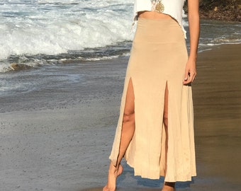 LALITA Double Slit Skirt, High Slit Skirt, Festival Clothing, Tribal Maxi Skirt, Pixie Skirt, Goddess Slit Skirt, Burning Man, Fringed Skirt