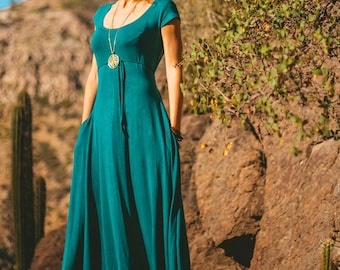 DEVI LONG DRESS, Long Maxi Dress with Pocket Dress, Bohemian Dress, Ceremony Boho Dress, Floor Length Dress, Maternity Dress, Global Nomad