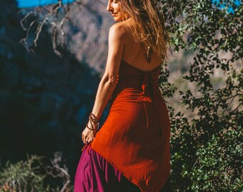 SWEET SEXY DRESS, Cowl Neck Dress with Open Back, Draped Mini Dress, Short Dress with a tail at the back, Woman Boho, Elvish Gypsy Fairy,