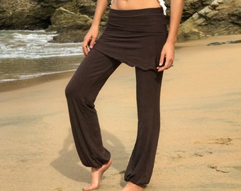 YOGA SKIRT PANTS, brown yoga pants, skirted pants, hoop pants, kundalini, elvish pants, wide leg pants, burning man pants, comfy pants