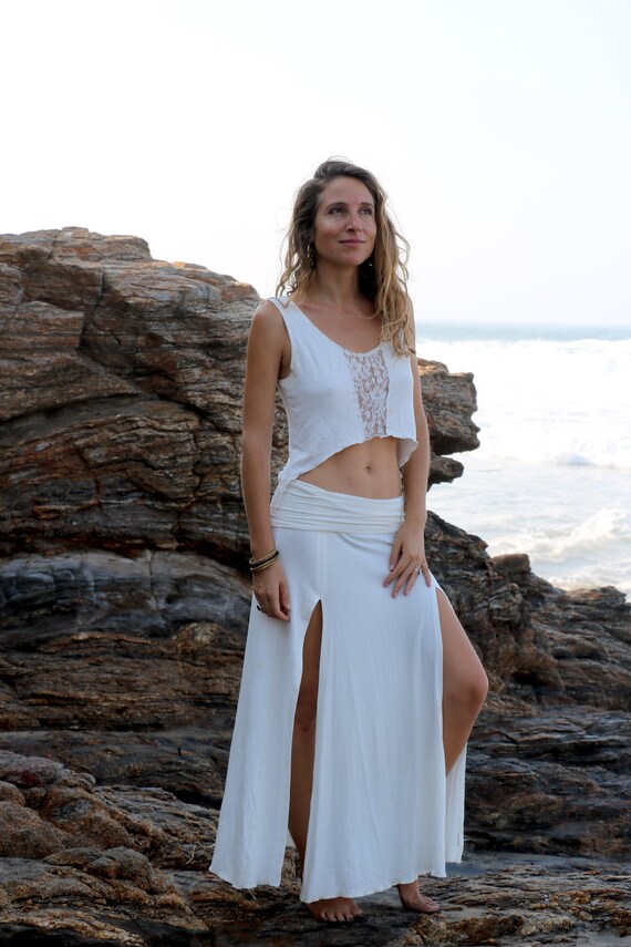 white skirt with slit