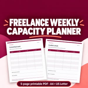 Freelance Weekly Capacity Planner | Printable A4 and US Letter PDF | Instant Download