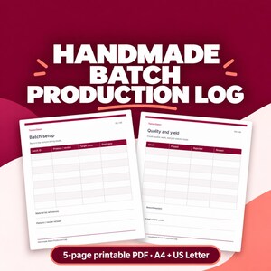 Handmade Batch Production Log | Printable A4 and US Letter PDF | Instant Download