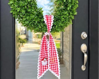 Personalized Red Gingham Wreath Sash, Vintage Santa, Monogram Door Decor