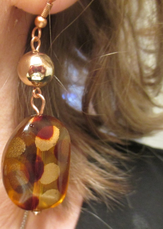 Leopard Print Dangle Drop Earrings: 70s Style Bro… - image 5