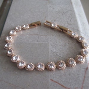 Swarovski Bracelet, Swarovski Crystal Bracelet in Rose Gold Setting, Adjustable - 7 1/2 Inches in Length, Gift For Bridal, Mom, Wedding.