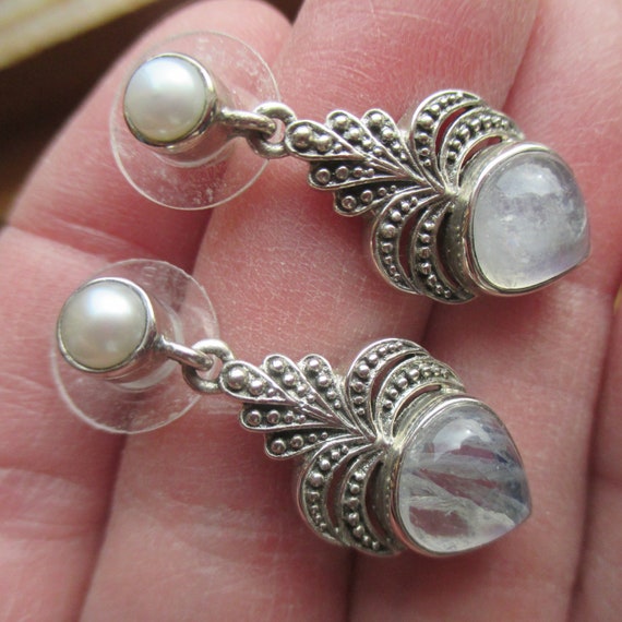 Gorgeous 925 INDIA Moonstone Heart and Pearl Pier… - image 6