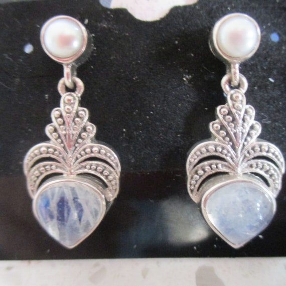 Gorgeous 925 INDIA Moonstone Heart and Pearl Pier… - image 4