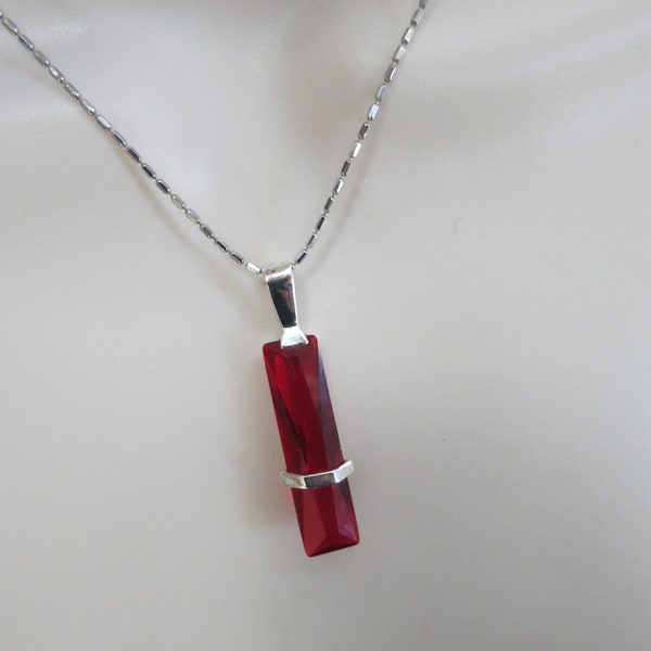 Valentine Gift ITALY LIRM 925 Red Crystal Pendant Necklace Made In Italy 925, 20" Inch  Sterling Chain, Perfect Gift For Her, Unique Gift