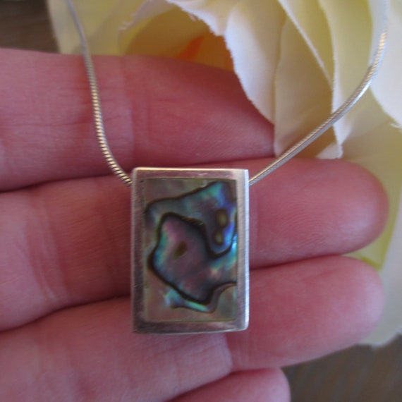925 ITALY Sterling Silver Mother of Pearl Pendant… - image 6