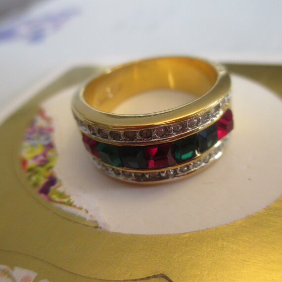 Vintage ESPO Rhinestone Ring: 14KT GE Gold Electr… - image 6