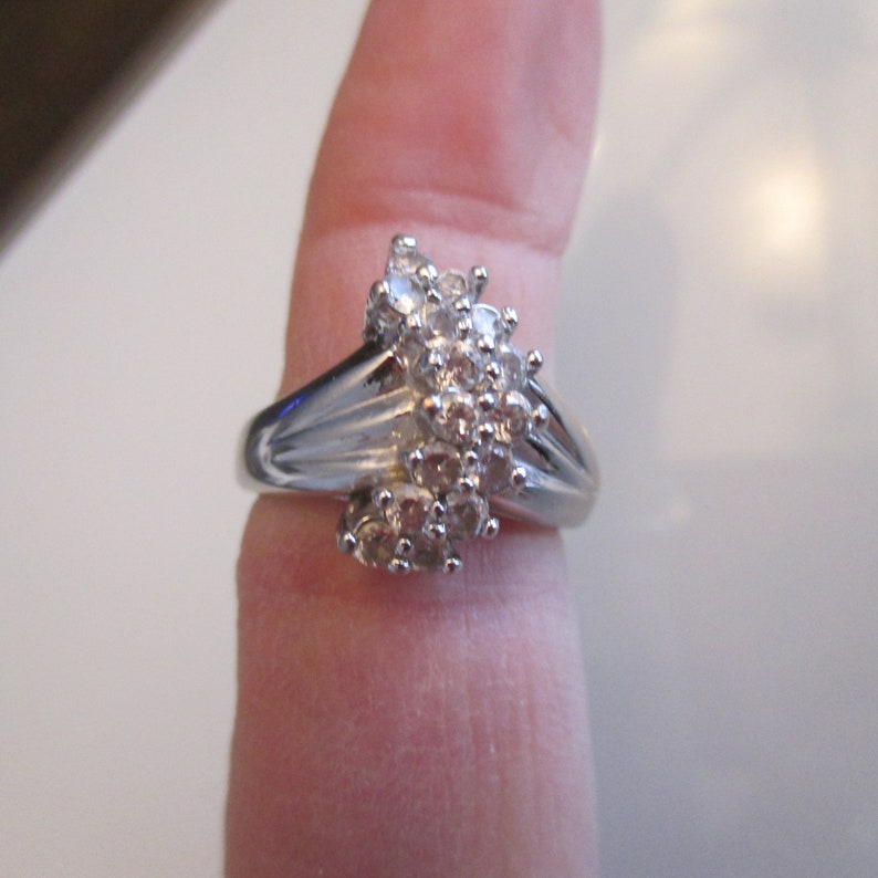 SZ 7 Ring This Is The Real Cocktail Ring Gift For Her Vintage 50/'s Diamonique Cocktail Ring in Silver Tone Setting Pretty Silver Band