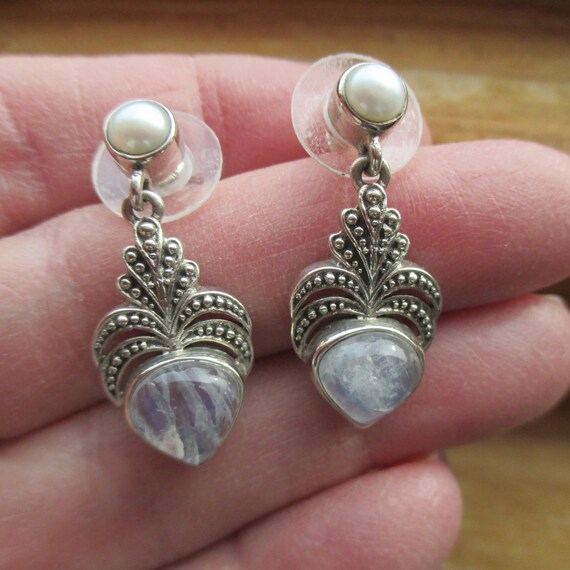 Gorgeous 925 INDIA Moonstone Heart and Pearl Pier… - image 2