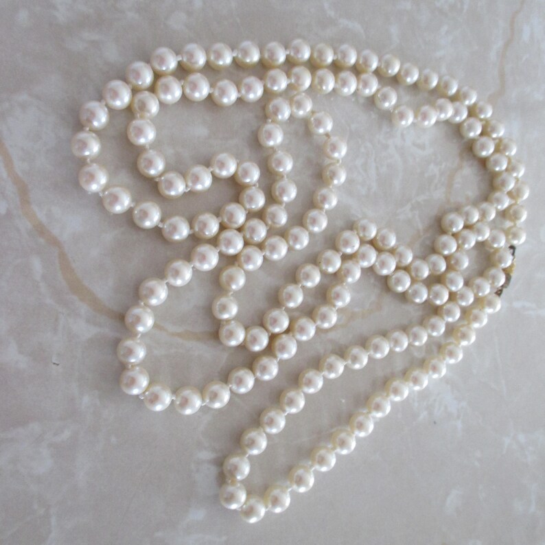 SALE Vintage Extra Long Strand of Faux Pearls With Gold Screw Etsy