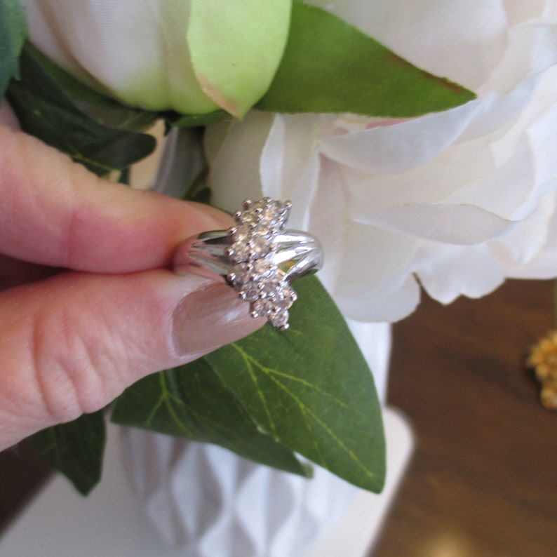 SZ 7 Ring This Is The Real Cocktail Ring Gift For Her Vintage 50/'s Diamonique Cocktail Ring in Silver Tone Setting Pretty Silver Band