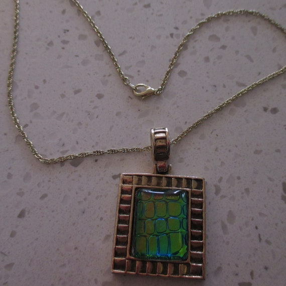 Blue Green Irridescent Square Cut Glass Pendant N… - image 8